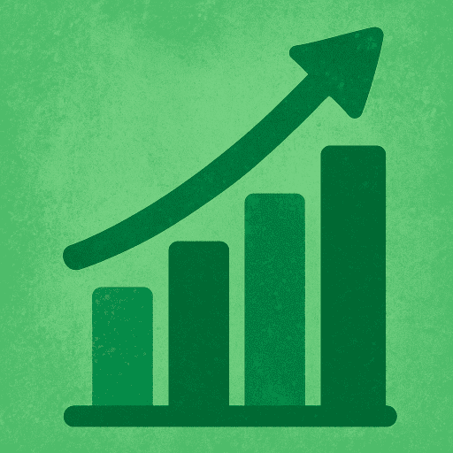 Modern green growth chart with upward arrow symbolizing business progress and development.